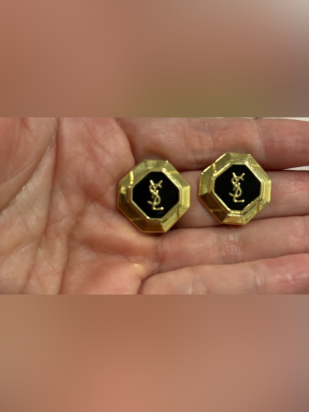 678. Upcycled Gold and Black Logo Earrings